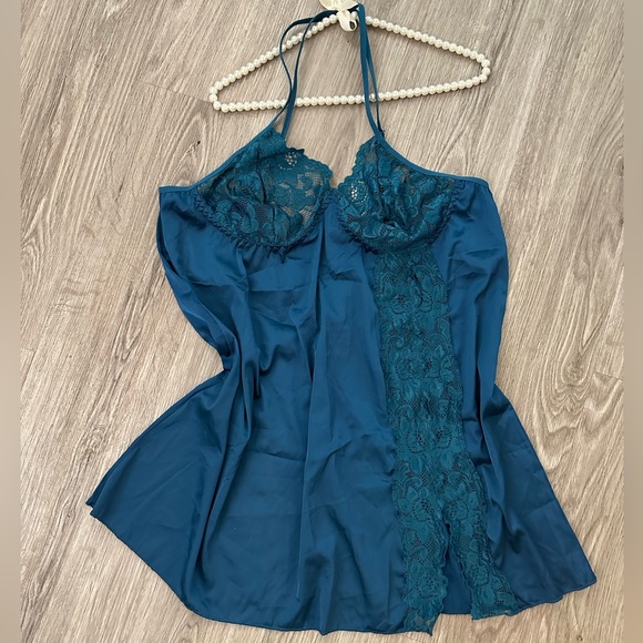 NEW| Plus Size Teal Satin Slip Dress - Picture 5 of 7